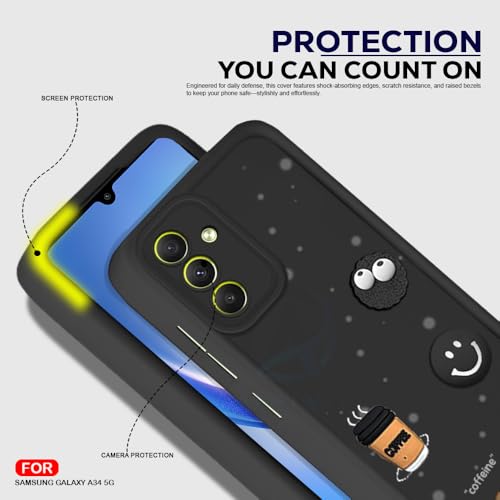 Image of AESTMO Back Case Cover for Samsung Galaxy A34 5G Cover | Cute Fun Cartoon 3D Ball | Coffee Silicone Case | Full Body Protection | Camera Protection Back Cover for Samsung Galaxy A34 5G (Black)