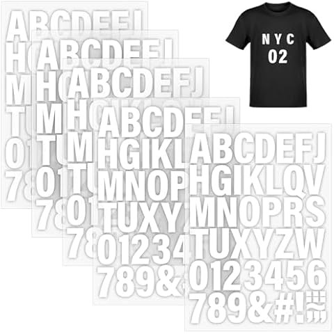 5 Sheets White Iron on Letters and Numbers for Fabric, 245 Pieces Heat Transfer Letters 2 Inch Iron on Vinyl Letters with PU A to Z, and 0-9 Iron on Numbers for DIY Printing Clothing Jersey T-Shirts Cover