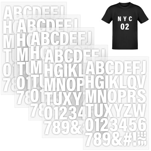 5 Sheets White Iron on Letters and Numbers for Fabric 245 Pieces Heat Transfer Letters 2 Inch Iron on Vinyl Letters with PU A to Z and 0-9 Iron on Numbers for DIY Printing Clothing Jersey T-Shirts