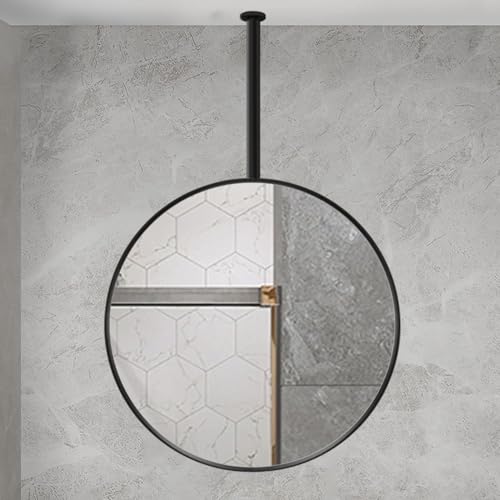 Miroir décoratif suspendu noir en métal rond 50 cm haut de gamme