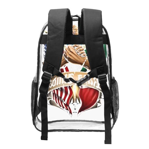 Mexican American Flag 16 Inch Clear PVC Backpacks Transparent Backpack Multipurpose Double Shoulder Bag for Men Women Gifts2