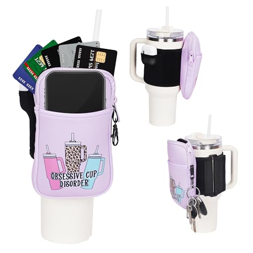 Primo Lines Purple Water Bottle Pouch – Cute Water Bottle Pouch for Stanley 20-40oz, Anti-Slip Sports Tumbler Accessories for Gym, Travel, Hiking, and Outdoor Adventures