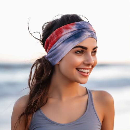 Image of XFYT Ultra Wide Workout Fashion Hair Bands | Super Soft Stretch Microfibre high absorbtion Wide Head Band for Women Girls Yoga Sports Fitness Gym (Crimson Blue)