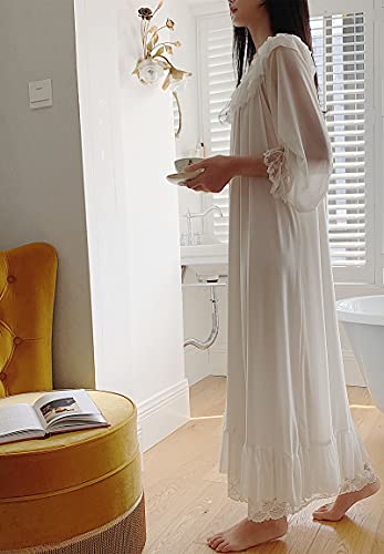 Women's Lace Vintage Victorian Nightgown Long Sleeve Sleepwear Nightdress3