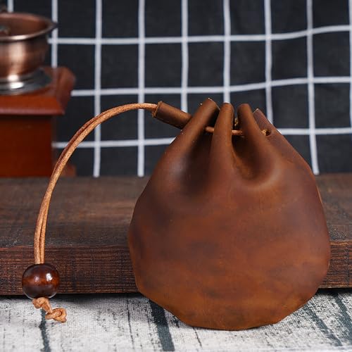 Mini Leather Drawstring Coin Bag, Medieval Pouch Keychain Drawstring Pouch for Men & Women2