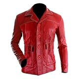 CHAYEL Mens Fighter Racing Club Tyler Brad Durden Pitt Black Leather Jacket Casual Tyler Durden Jacket (US, Alpha, Large, Regular, Regular, Red Real Leather)