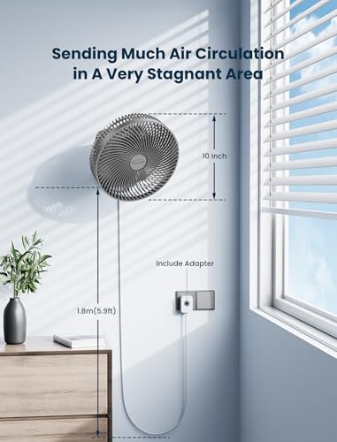 Image of 10 Inch Quiet Wall Mount Oscillating Fan with Remote & Timer, 4-Speed Portable Air Circulator for RV Indoor Use, Adjustable Tilt with 5.9ft Adapter, 90 Cooling for Home Office Bedroom Bathroom