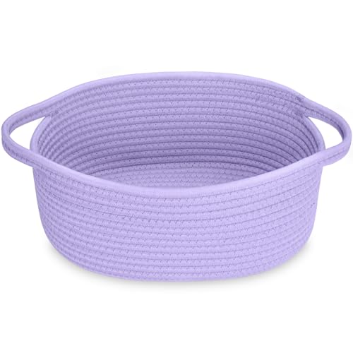 Image of ABenkle Small Basket with Handles, Boho Decorative Rope Woven Dog Cat Toy Storage Bin Shelf Storage Organizer, Easter Christmas Gift Basket, 12 inchx8 inchx5 inch