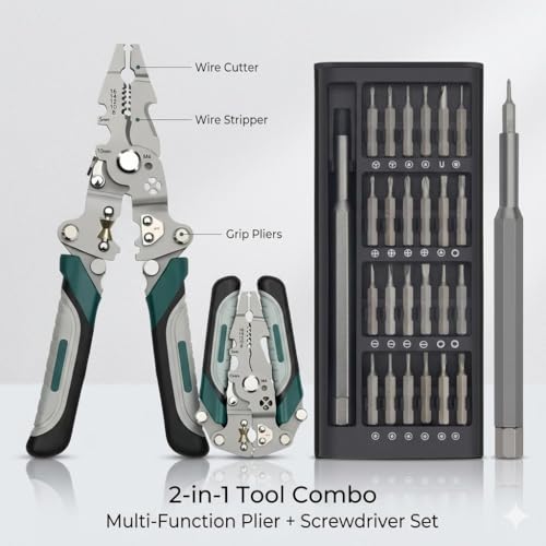 Image of UMI 20-in-1 Multifunctional Heavy Duty Wire Stripper Tool with 24-in-1 Precision Screwdriver Set Stainless Steel Multifunction Pliers for Cutting,Crimping & Electrical Repair Professional DIY Tool Kit