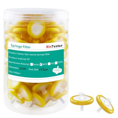 Image of Xin Tester 100 PCS Non-Sterile Syringe Filter MCE Membrane 25mm Diameter 0.22um Pore Size Hydrofilic Syringe Lab Filters