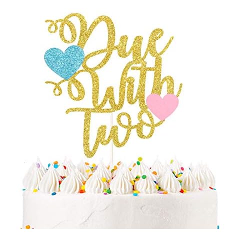 Due with Two Cake Topper, Boy-Girl Twins Cake Décor, Twins Baby Shower Gender Reveal Party Decorations Supplies Cover