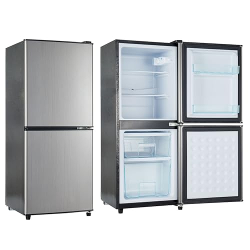 Refrigerador combinado de 106 L, ahorro de energía, luz LED, estantes de vidrio, control electrónico de temperatura