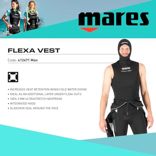 Mares Chaleco Flexa sin Mangas para Hombre 3MM con Capucha - 412471 - Ropa para Deportes Acuáticos Bajo Traje de Neopreno Ultrastretch para Buceo en Agua Fría miniatura 4