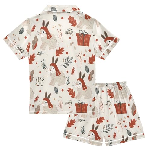 ALAZA Winter Rabbit Leaf Polka Dot Satin Pajamas Set Short Sleeve Button Down Sleepwear Summer Pjs 2 Piece2