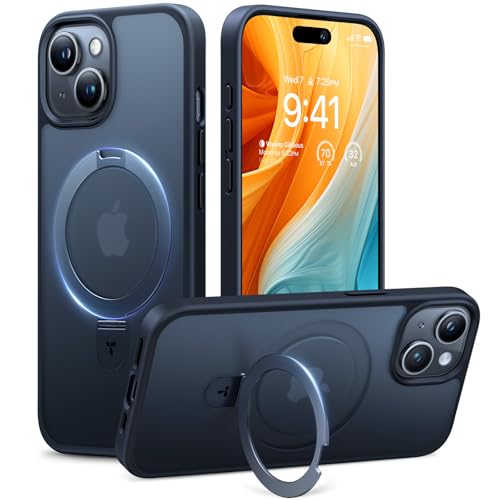 Image of TORRAS Ostand for iPhone 15 /14 / 13 Case Magnetic Stand, Frosted Black 6.1 inch | [Fit for MagSafe][Flexible Stable Stand] 4X Military-Grade Shockproof, Slim Protective Phone Cover, Translucent Black