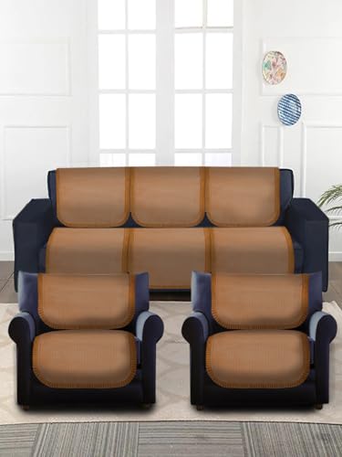 Multitex 5 Seater Quilted Sofa Set for Living Room Premium Velvet Fabric Sofa 3 Seater and 2 Seater Sofa Slip Covers/Velvet Sofa Panels-Golden