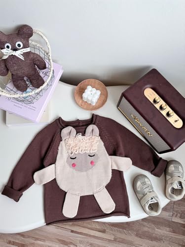 Image of Handmade Kids Knit Sweater - Cute Lamb Design, Warm Toddler Pullover, Soft Blend for Boys Girls, Fall Winter Toddler Jumper (US, Age, 3 Years, 4 Years, Brown)