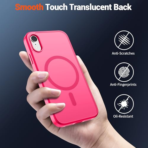 Image of SUPFINE Magnetic for iPhone XR Phone Case Hot Pink | With Screen Protector, Translucent Matte, Compatible with MagSafe, Military Grade Drop Proof, Rugged Shockproof Protective