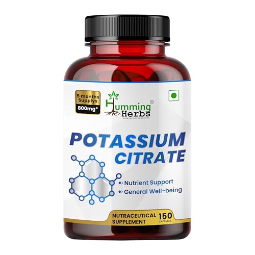 Potassium Citrate 800 mg (306 mg Elemental Potassium) Electrolyte & pH Balance Support Vegan Non-GMO 150 Capsules