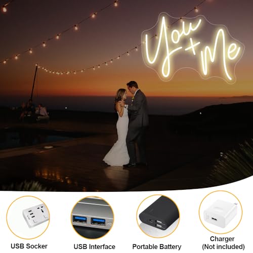 Image of You and Me Neon Sign Wedding Backdrop Decorations For Reception, Custom Led Sign For Wedding Birthday Party Decor, Neon Wedding Sign USB Operated (15.7x11in)
