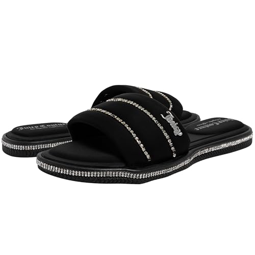 Image of Juicy Couture Women's Slide Sandals - Glitter Bling Open Toe Sparkle Flats - Dressy Summer Casual Footwear