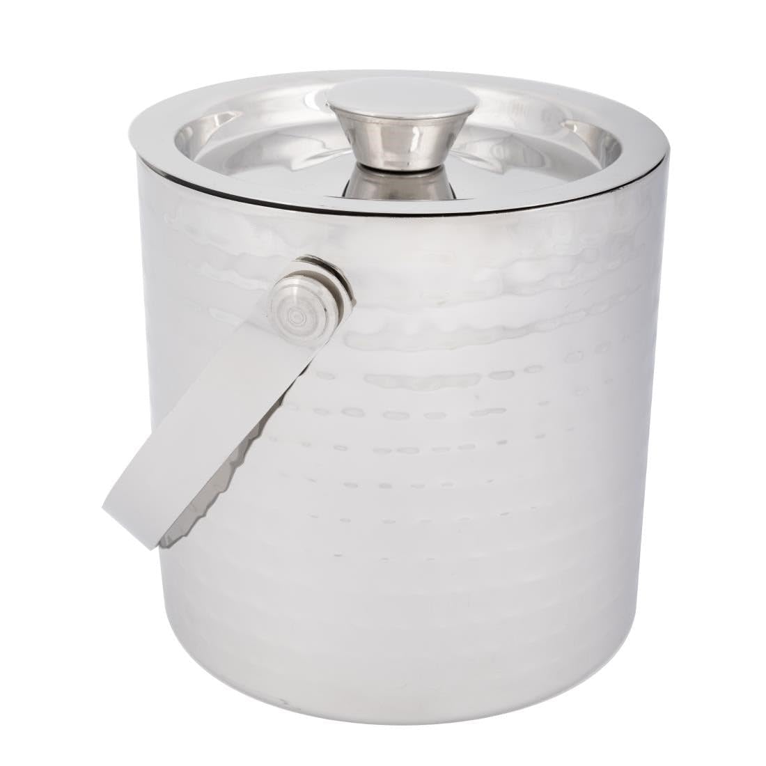 Olympia Hammered Double Wall Ice Bucket 1550ml - Silver Stainless Steel Ice Bucket Cooler Keeps Ice Cold & Dry Great for Bar, Party, Beer, Champagne and Wine FU285