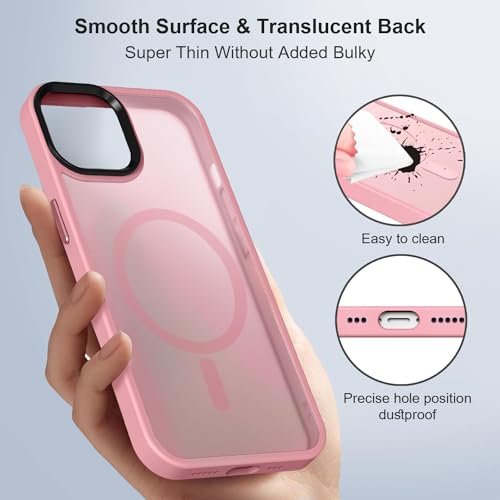 Image of BossKiss Compatible with iPhone 13 Case, [Compatible with Magsafe] [Screen+Camera Protector] Magnetic Translucent Matte Women Men Girl Protective Cover for iPhone 13 6.1 inch, Pink