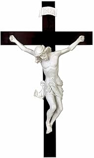 CatholicStore Baroque Style Wall Crucifix, White Resin Figure on Wood Cross, 30 inches, Made in Italy