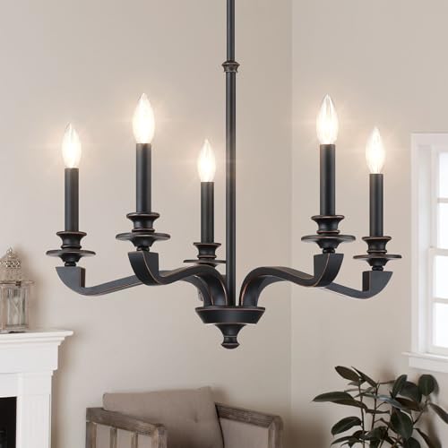 senroyal Black 5-Light Chandelier, Gold Highlights, 25.5