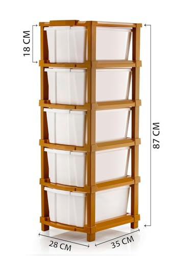 Image of 5 XL Plastic Modular Drawer System for Home, Office, Hospital, Parlor, School, Doctors, Home and Kids, Product Dimension When Asembeled (28Cmx35Cmx87Cm) (White Brown, 5XL)
