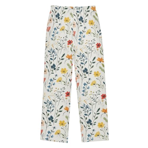 Boys' Pants Simple Bohemian Wildflower White Long Bottoms Jogger Pants Elastic Waist Trousers with Pockets S-XL - Main Image