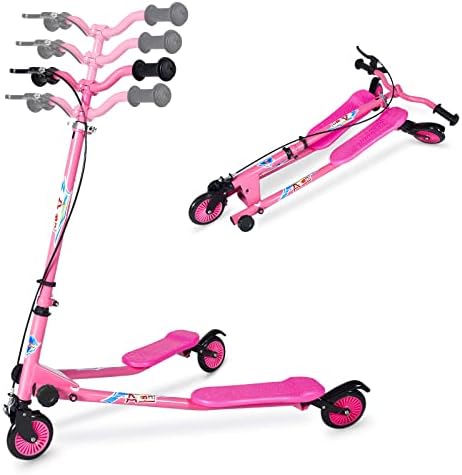 AODI Kids Swing Scooter, 3 Wheels Drifting Wiggle Scooters with Adjustable Height & Foldable for Boys/Girl/Ages 5-12 Years