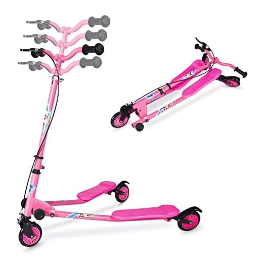 AODI Kids Foldable Swing Scooter Adjustable Height Kick Speeder Wiggle Scooters Self Push Drift for Boys/Girl/ 5 Years Old and Up