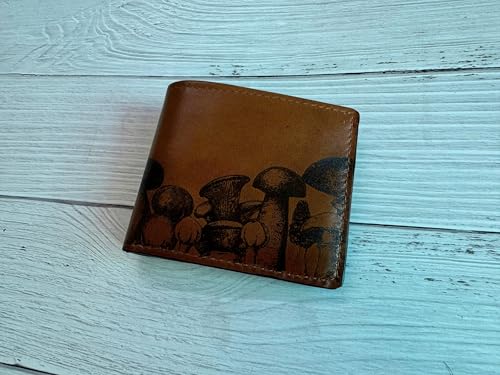 Mushroom leather wallet, mushroom pattern handmade leather wallet, Mushroom art present for men4