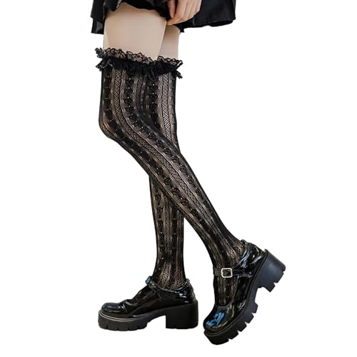 Image of Thigh High Stockings with Bow, Santa Accessory Y2K Fishnet Socks with Lace Brim Lingerie Tights for Women