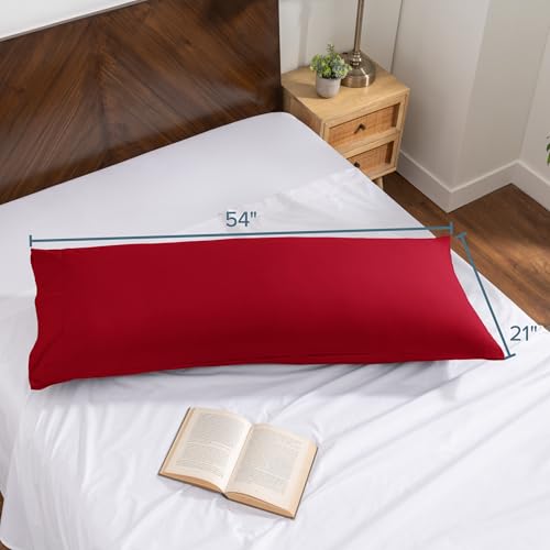 Image of Bare Home Microfiber Body Pillow Cover - Ultra Soft & Cooling - Double Brushed - Pillowcase with Envelope Closure - Easy Care (21''x54'' Body Pillow Cover, Red)