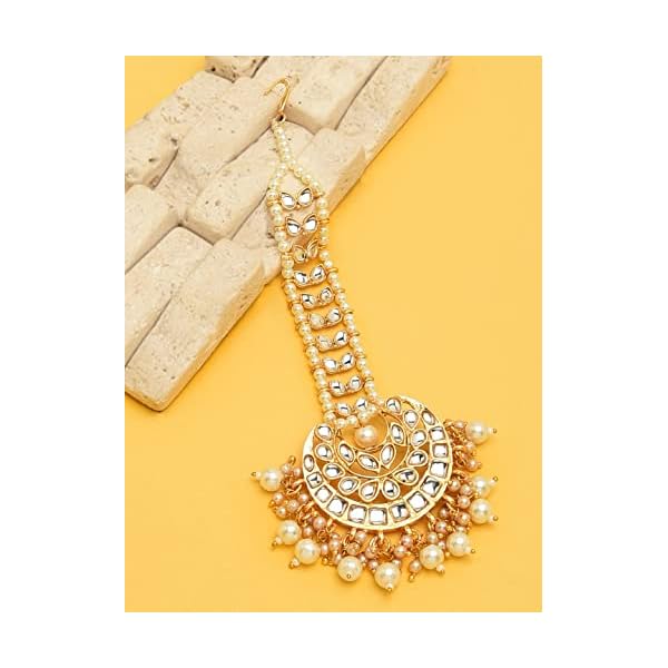 ZAVERI PEARLS Women's Gold Tone Kundan and Pearls Traditional Maangtikka -ZPFK9004 - Image 6