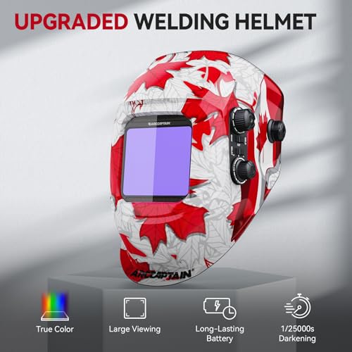 Image of ARCCAPTAIN Auto Darkening Welding Helmet, 3.94 inchX3.66 inch Large Viewing Screen True Color Welding Hood with 4 Arc Sensor Solar Powered, Wide Shade 4-5 /5-9 /9-13 Welding Mask