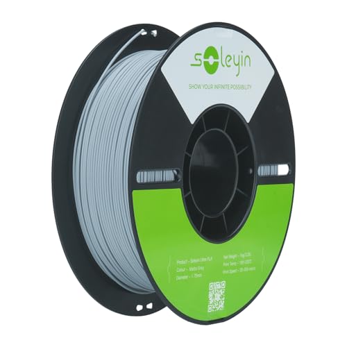 SOLEYIN Filamento PLA Mate 1.75mm para impresora 3D 1kg Filamentos PLA de Alta Velocidad 30-600mm/s, Ultra PLA Precisión+/- 0.02mm (1kg,Gris)