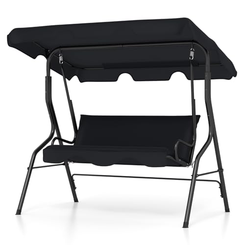 Image of Tangkula 3 Person Porch Swing, Patio Swing with Removable Cushion & Powder-Coated Steel Frame, Outdoor Swing with Canopy for Porch, Backyard, Garden, Balcony (Black)