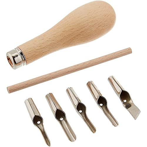 Jpdisdd Set di Strumenti per Intaglio di Timbri nel Gomma per il Taglio di Blocchi di con Manico nel Legno un 5 Lame gomma da intaglio per timbri