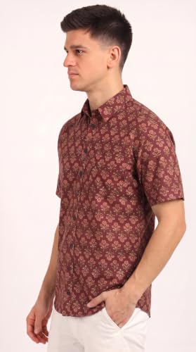 Image of BLOCKS OF INDIA Cotton Hand Block Print Half Sleeves Summer Shirt for Men