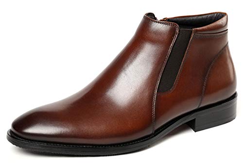 Santimon Mens Ziper Casual Dress Boots Leather Formal Men Chelsea Boot Slip On Shoes Black Tan2