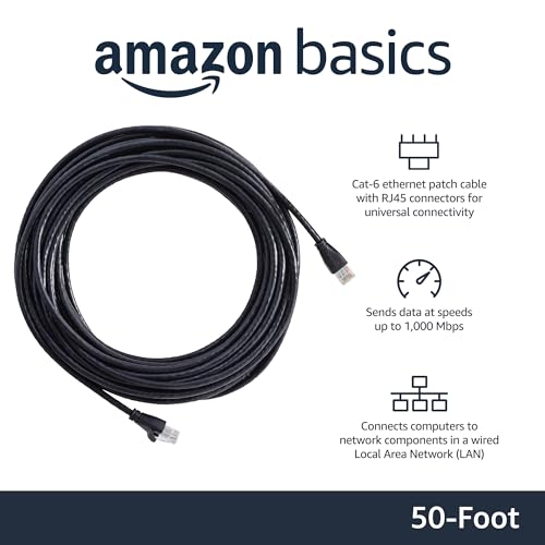 Amazon Basics RJ45 Cat-6 Ethernet Patch Cable, 1Gpbs Transfer Speed, Gold-Plated Connectors, 50 Foot for PC, TV, Tablet, Router, Printer, Black - Image 3