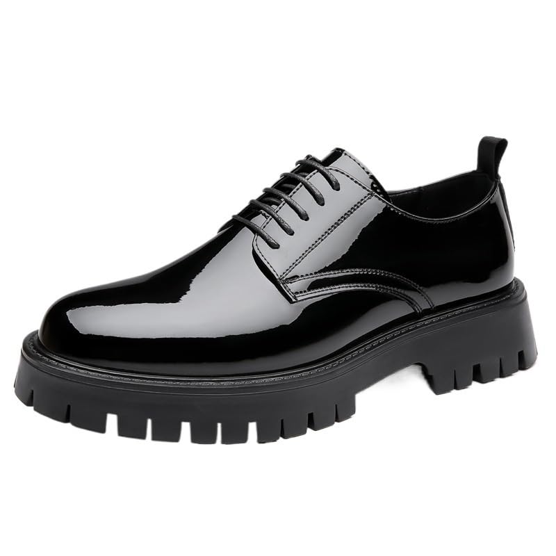 Men's Shiny Patent Leather Dress Shoes Mens Leather Lace Up Platform Oxfords Casual Slip-on Loafer Oxford Lightweight Casual Walking Shoes