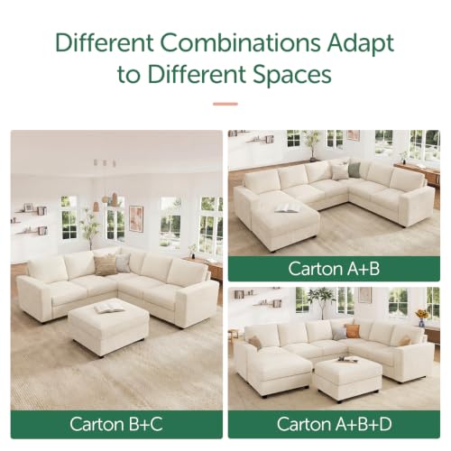 Image of HONBAY Corduroy Sectional Sofa, 6 Seats 80 Inch L Shaped Couch with Ottoman Pet-Friendly for Small Apartment Living Room, Beige