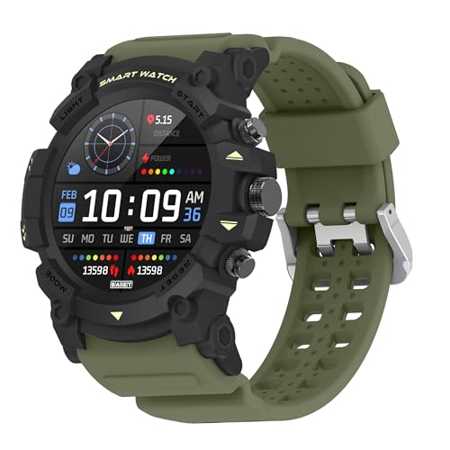 SAIET - Smartwatch W4RR1OR con Funzioni GPS, Chiamate e Messaggi - Orologio Digitale in Vetro Temperato Waterproof - Smartwatch Sport - Verde