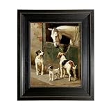 Schooner Bay Co.- Dog and Horse at Stable 8" x 10” Oil Painting Print on Canvas Rustic Distressed Black Frame Home Wall Art Décor Horse Farmhouse Ready To Hang