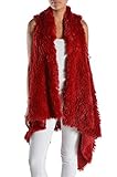 Triple9shop Women's 100% Warm Faux Fur Long Vest Fluffy Cardigan (One Size, Burgundy)