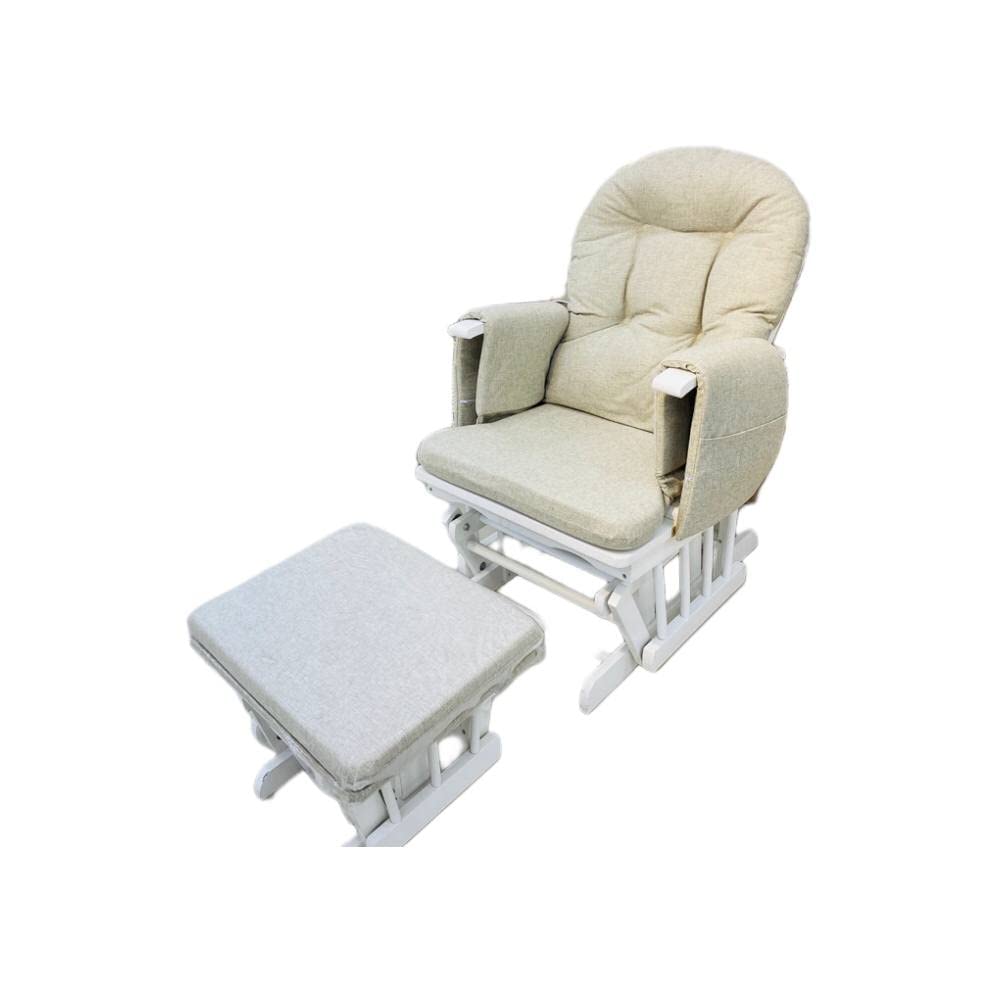 Nursing Chair Cushions with Storage Pocket, Smooth Rocking Motion, Easy to Assemble, Solid Hardwood Base (Beige)